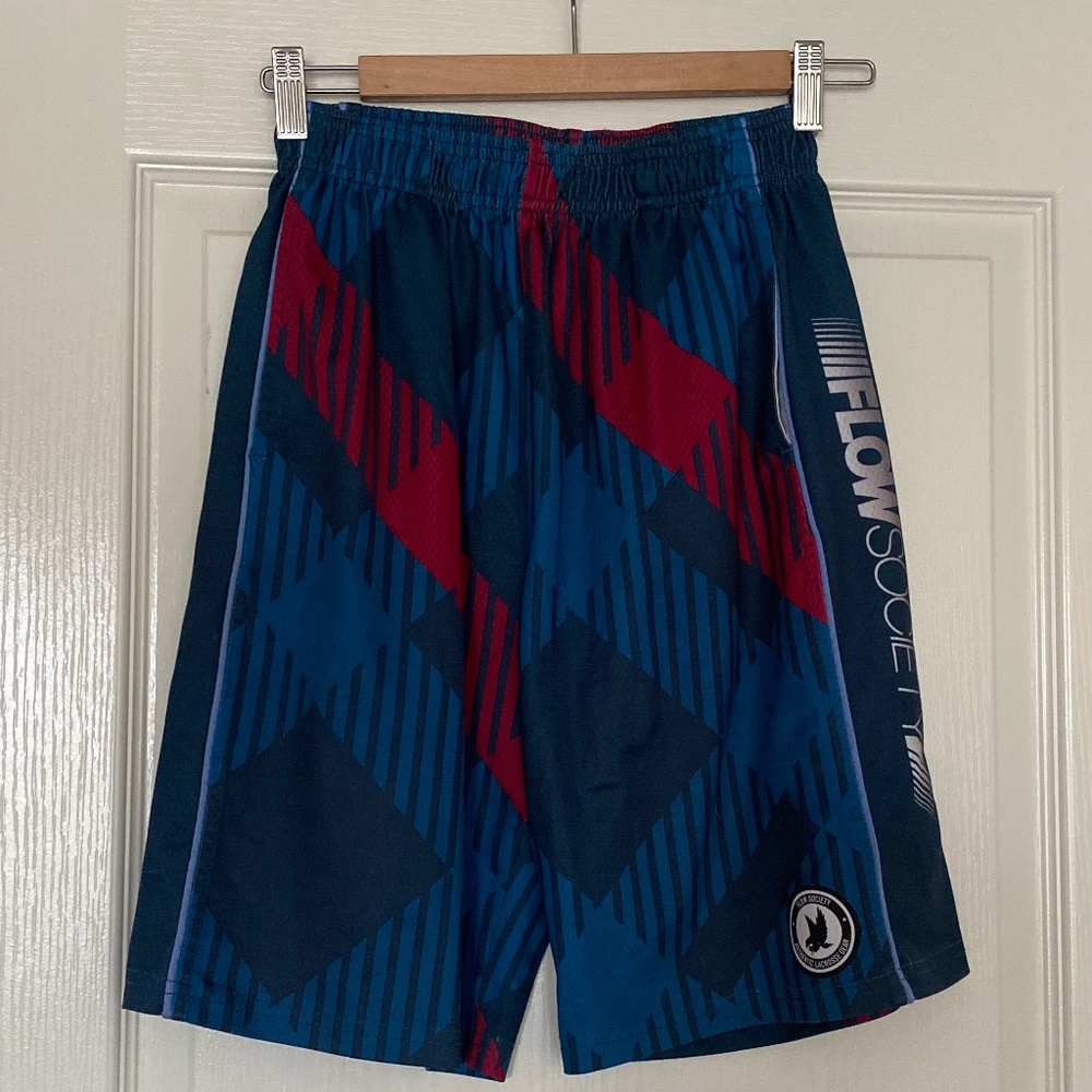 Flow Society Boys Lacrosse Shorts teal Maroon  lax youth xl